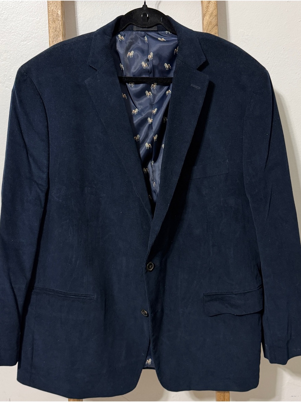 Ralph Lauren Navy Blue Suede-Look Two-Button Blazer